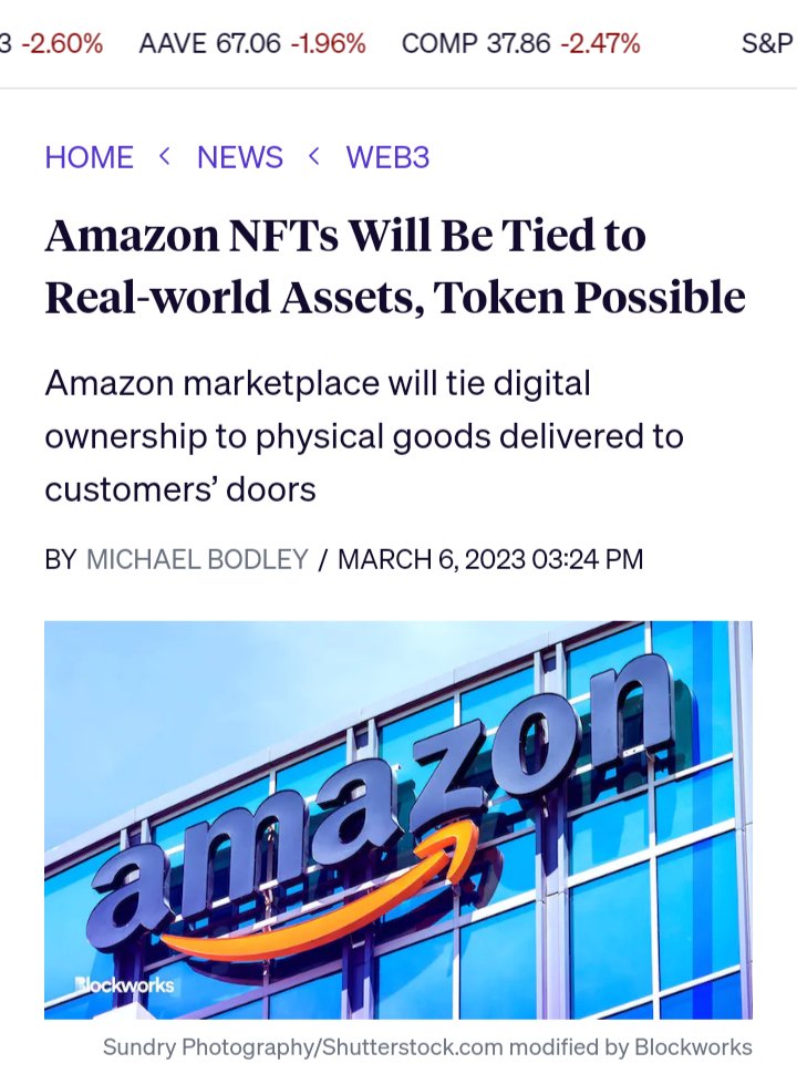 OriginalSpaceA1's tweet photo. Exciting news for the future of NFTs! #Amazon is planning to allow customers to purchase NFTs tied to real-world assets and notify every Prime customer once it goes live. A novel idea that could bring NFTs into the mainstream. Looking forward to seeing this platform develop! #NFT https://t.co/Qary8ri3C5