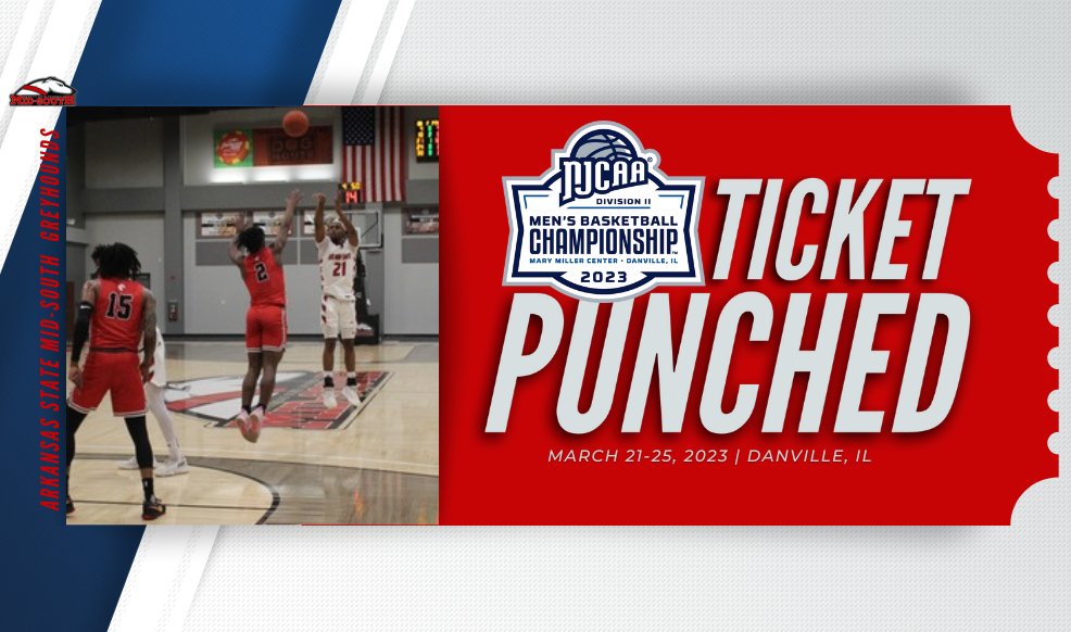 NJCAABasketball's tweet photo. 2⃣nd time in 5⃣ years the Greyhounds are going to Danville, IL! 

Arkansas State Mid-South earned a spot in the 2023 #NJCAABasketball DII Men's Championship by winning the Central Plains Districts. 🎟️👊

https://t.co/xMU15WEivl https://t.co/myEx4r6lQJ