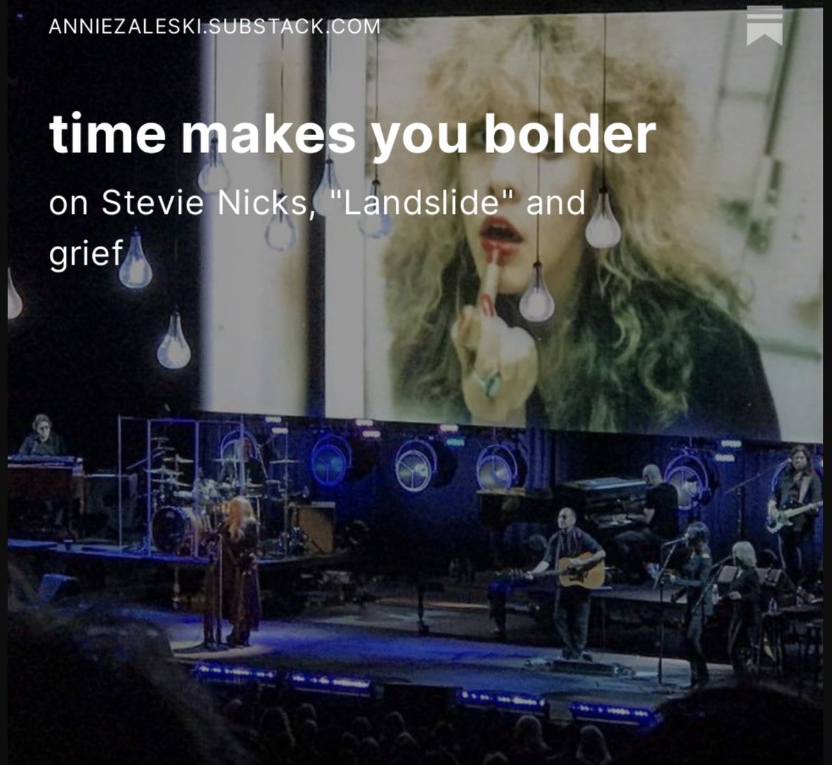 Stevie Nicks' performance of "Landslide" last night for Christine McVie was beautiful and heartbreaking. The moment resonated with me deeply on a very sad day for me and the husband (<a href="/mwardlaw/">Matt Wardlaw 👿 🔥</a>).  anniezaleski.substack.com/p/time-makes-y…