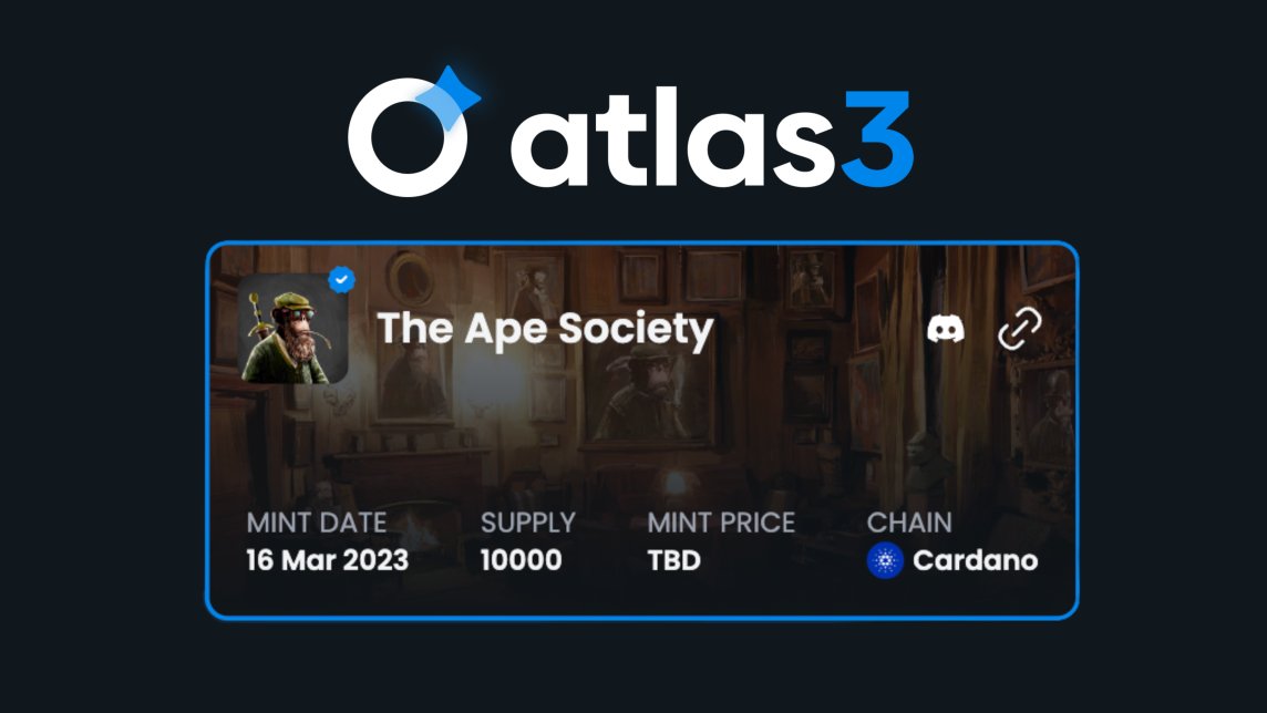 The Ape Society will be using Atlas3 by <a href="/BlocksmithLabs/">Blocksmith Labs</a> for our COTAS whitelist allocation to <a href="/SmythsNFT/">Smyths</a>. 

25 spots will be given in total.

For more info: atlas3.io/project/the-ap…