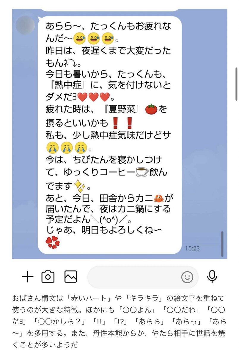 絵文字の使い方見てるとわたしも立派なおばさん構文の使い手だった_:(´ω`」 ∠):_笑, image size:804x1200