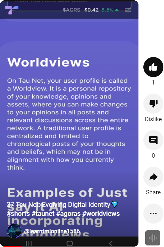 AndrewOnizuka's tweet photo. "Shift from a static user profile to a dynamic Worldview on Tau Net, where your opinions evolve and knowledge grows with every discussion." #personalrepository #dynamicthinking #TauNet #Tauchain $AGRS @elonmusk @TauChainOrg https://t.co/bxUr7RCf7w