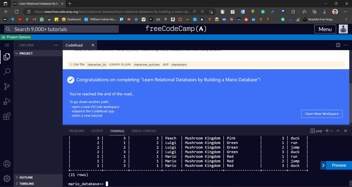 Devanshukoli's tweet image. Hey!👋
I am sharing, Just completed the 2nd module of #Relational_database @freeCodeCamp 
Also, I am sharing the replit in which I write all the queries.
replit.com/@Devanshukoli/…
#LearnInPublic #SQL #coding