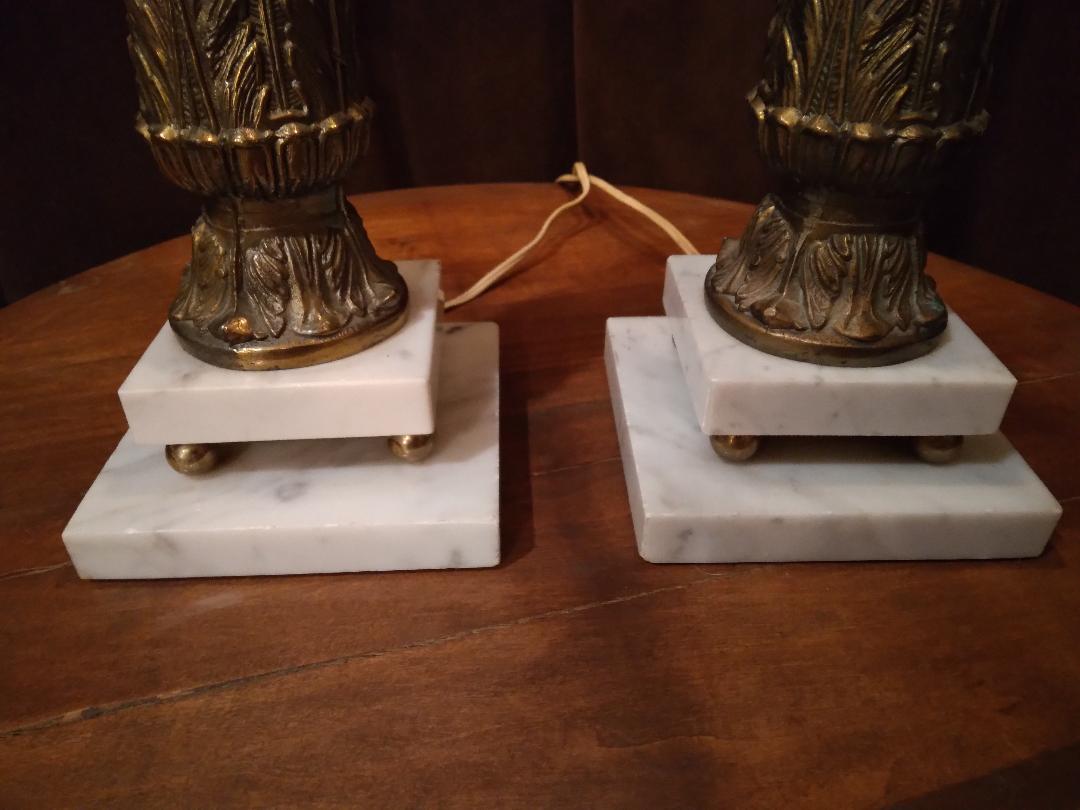 PAIR:  Matching vintage lamps with marble base.  
Height:  22 inches tall
Width at base:  About 5 inches
Purchase here:  etsy.com/shop/outofthed…