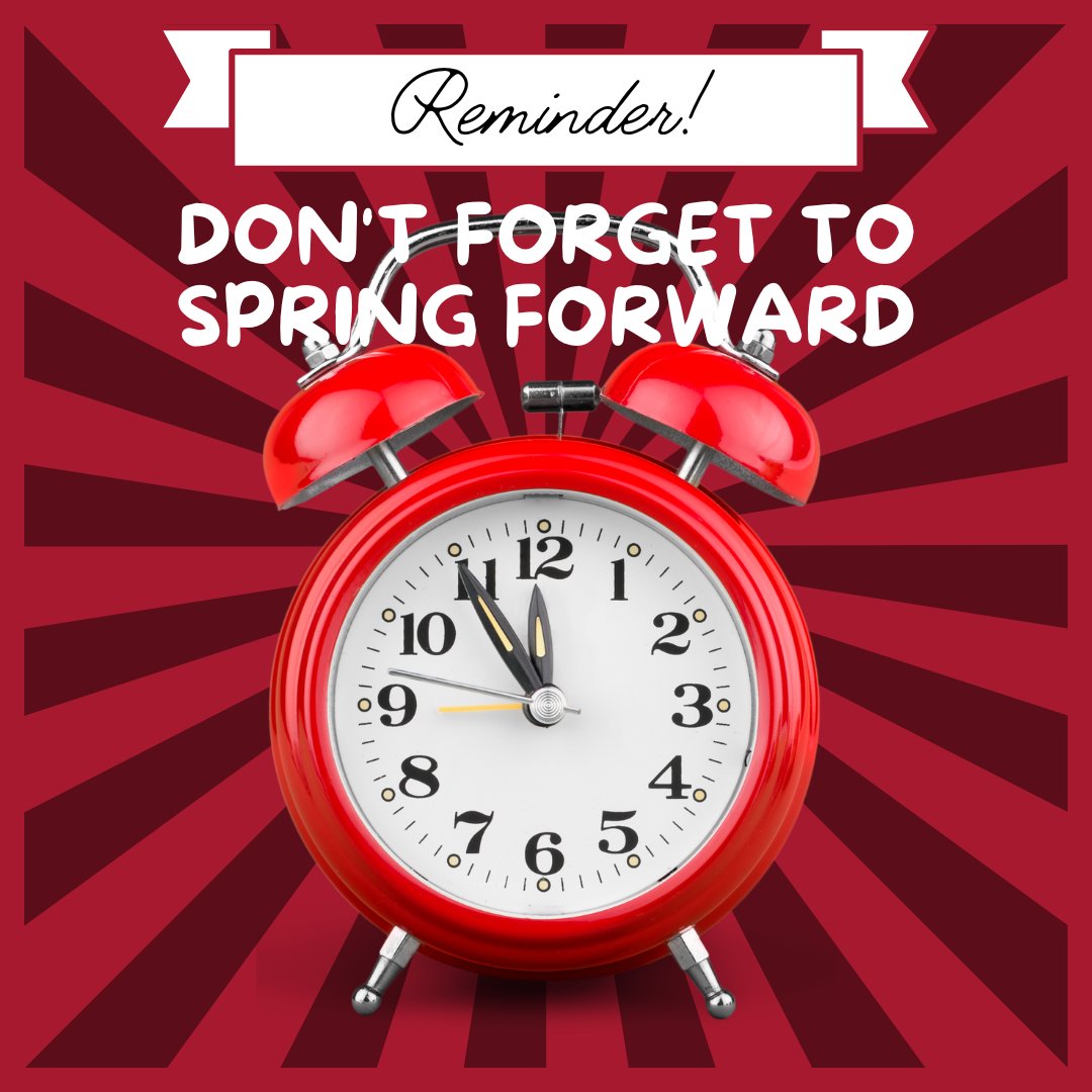 Don't forget to #springforward. Daylight saving time is set to start again at 2 a.m. on March 12, 2023. Sorry about your hour of sleep. 😆