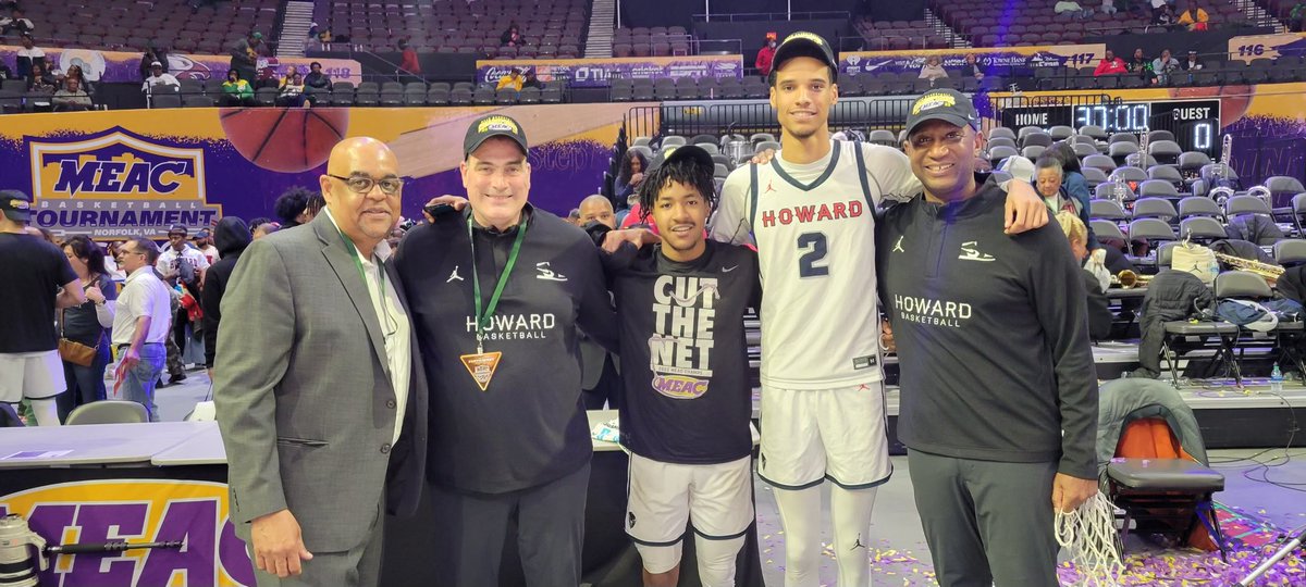 DeMathaHoops's tweet photo. Congrats to Howard Mens Basketball for punching their ticket to the NCAA Tournament today. The Bison are lead by HC Kenny Blakeney '90. Assistant HC is Rod Balanis ‘88. Steve Settle '19 &amp; Elijah Hawkins '21. #madisonstreethoops https://t.co/AHCRTjFRcQ