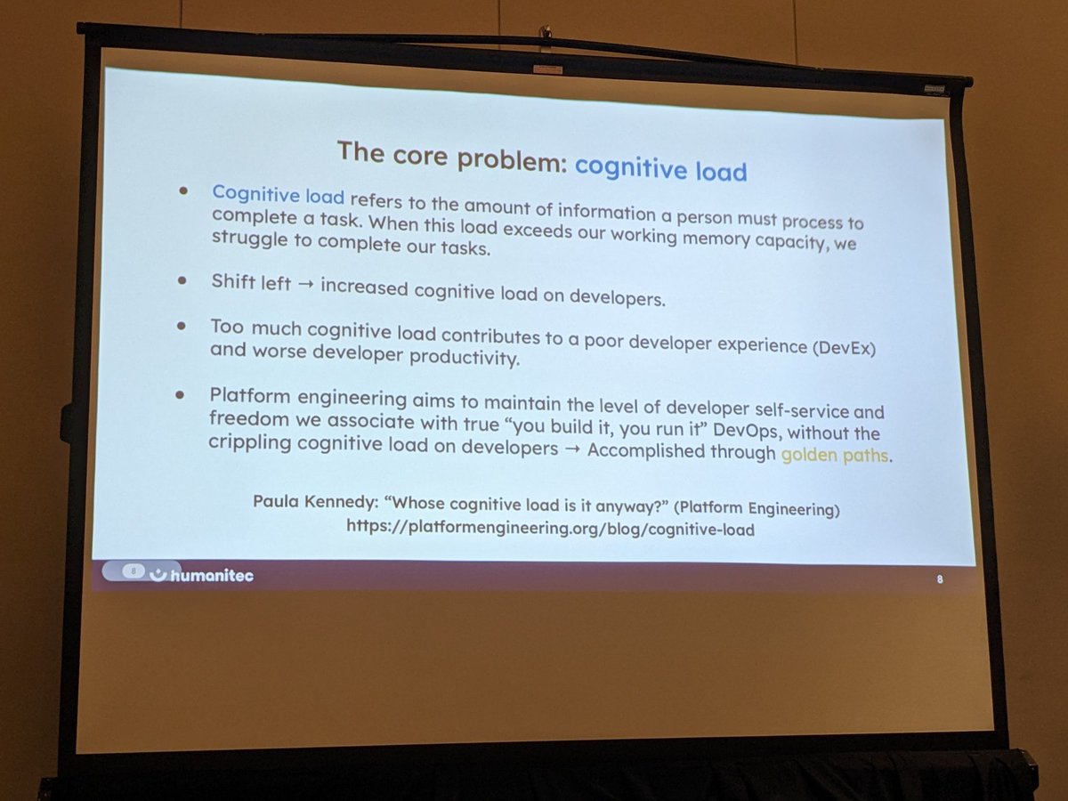 'Platform Engineering' is a growing trend, a role focused on designing and building toolchains & workflows that enable self-service. It's the latest in a line of 'shift-left' attempts to address the cognitive load between development & operations. #kcdla