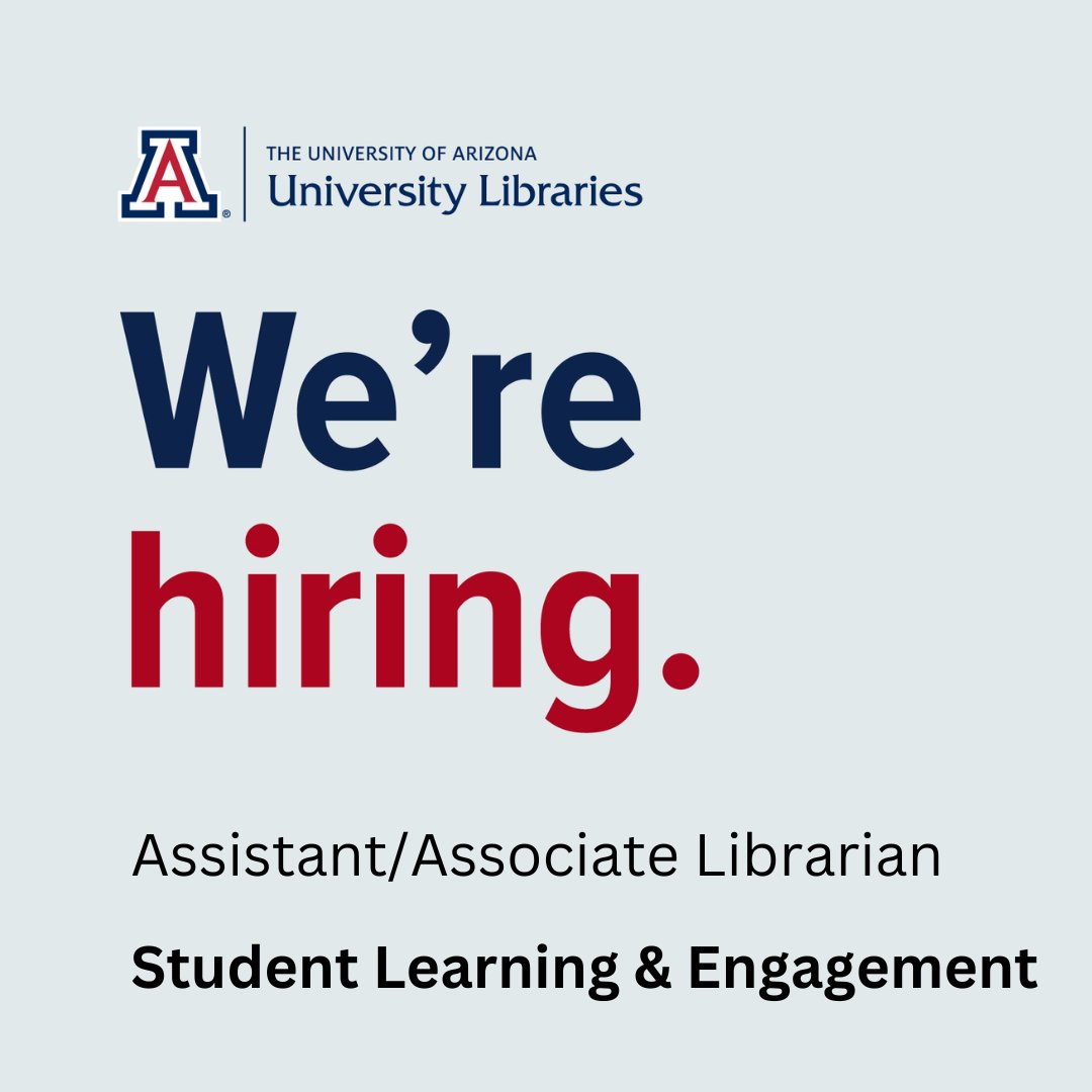 We're hiring an Assistant/Associate Librarian for our Student &amp; Learning Engagement department. This team lead position has a variety of responsibilities with a lot of client interaction/collaboration. First application review is 4/3. Job listing: bit.ly/3yvAIQU