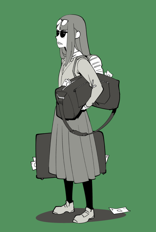 1girl solo skirt bag long skirt school uniform long hair  illustration images