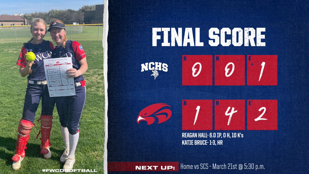 Going into Spring Break above .500!!! Katie Bruce with the solo shot in the first and Reagan Hall with her first no-no of the season. Backed by solid team defense, led by Carden Kimball, who gets the Game Card. 2-1-1 in the Private School Classic. So proud! #ALLin