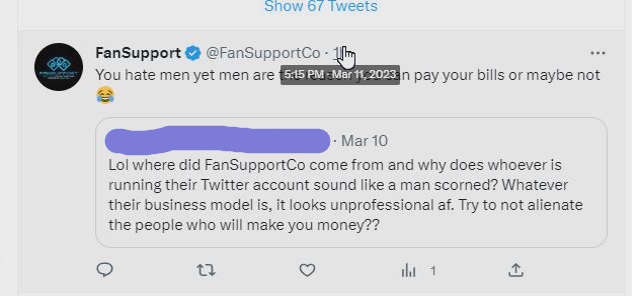 I know you don't answer questions, @FanSupportCo, but care to explain why you deleted this?  #onlyfans<a class="tags" target="_blank" title="On Twitter" href="/?out=eyJ0eXAiOiJKV1QiLCJhbGciOiJIUzUxMiJ9.eyJpYXQiOjE3MjUzMTU1NjgsImlzcyI6InR3cG9ybnN0YXJzLmNvbSIsIm5iZiI6MTcyNTMxNTU2OCwiZXhwIjoxNzU2ODUxNTY4LCJyZWRpcmVjdF91cmwiOiJodHRwczovL3R3aXR0ZXIuY29tL0ZhblN1cHBvcnRDbyJ9.GI-t-pkGVvztBn76PQE77MidPVZ2kSux28-EAzUUigEk62p_IjeYqbNpkQK9HWphp-QxSZnxOwnBkSWkId7Rhw">@FanSupportCo</a><a href="/tag/nsfw"class="tags"><span>#nsfw</span></a><a href="/tag/amateurporn"class="tags"><span>#amateurporn</span></a><a href="/tag/onlyfans"class="tags"><span>#onlyfans</span></a><a href="/tag/nsfwtwt"class="tags"><span>#nsfwtwt</span></a><a href="/tag/fansly"class="tags"><span>#fansly</span></a>
