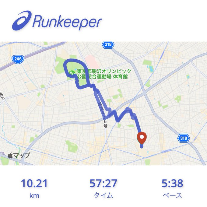 本日は、駒沢公園周回コース（2周）及び都立大学周辺を約10km走ったのでございます。暖かい、ヒートテックが暑い、、、だが