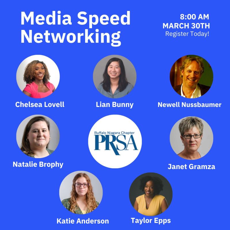 The early bird rate for Media Speed Networking is approaching. We anticipate lots of laughs and rapid-fire chair shifting. Hope to see you there!

<a href="/Chelsealovell__/">Chelsea Lovell</a> <a href="/BfloBizLBunny/">Lian Bunny</a> <a href="/queenseyes/">Newell Nussbaumer</a> <a href="/brophy_natalie/">Natalie Brophy</a> @janetbflonext @katiea_bflobiz <a href="/taylor_epps_/">Taylor Epps</a> 

prsabuffaloniagara.org/meetinginfo.ph…