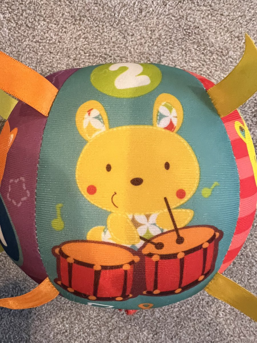 ElifOnalan's tweet photo. @vtechtoys reporting an error in this ball. The animals in the song for #2 and #5 are swapped, either change the song or change the graphics. Song says the rabbit’s juggling balls and the fox is playing the drums. Things like this bother me 🤣😇 https://t.co/twUK9dyisd