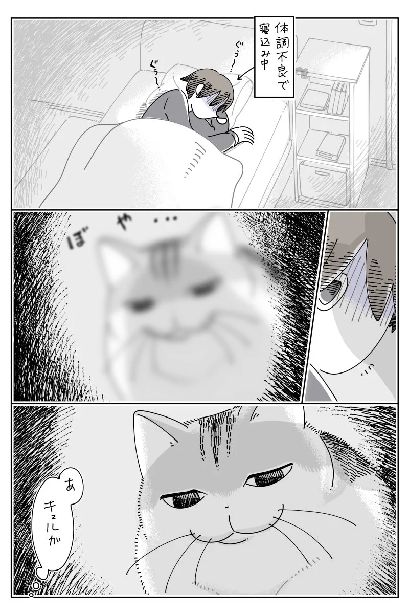 体調不良で寝込んでいると･･･！可愛くて癒されちゃう「猫漫画」が話題に！