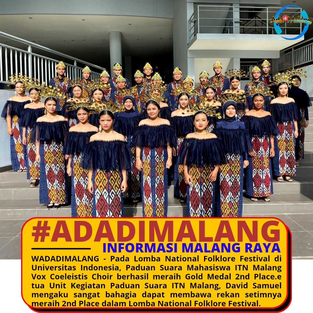 adadimalang's tweet photo. Tim Paduan Suara Institut Teknologi Nasional (ITN) Meraih Medali Emas dalam Festival Nasional Fokflore

Selengkapnya di : https://t.co/ZDLncSpvFO

#ITNMalang #ITN #KotaMalang #PaduanSuara #KotaMalang #MalangRaya #Malang #PaduanSuara #Choir #AdaDiMalang #AgusYuwono https://t.co/QoTN6GqRre
