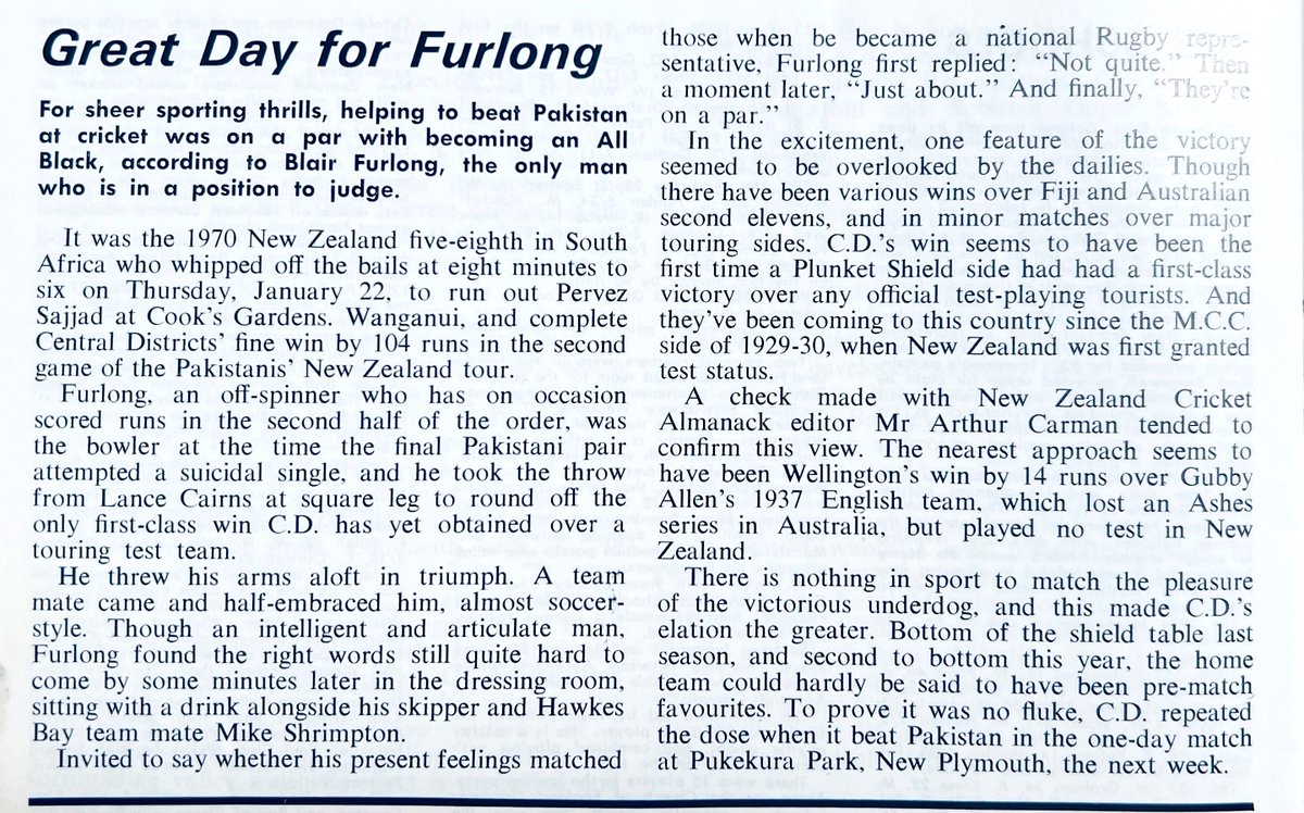 CDCricket's tweet photo. 𝐂𝐃 𝐀𝐋𝐔𝐌𝐍𝐈 🏏 
Happy birthday BLAIR FURLONG, QSM! 
Life Member of CD Cricket, @centralstags🧢 7️⃣6️⃣, @AllBlacks Test rep, took a 1st-class🎩 &amp; how about this for a last match! A famous win at Cook's Gardens ⤵️

🟩🟩🟩 #BLAIRFURLONG 
🟩🟩🟩 #LOVETHESTAGS  
🟩🟩🟩 #CDALUMNI https://t.co/oH2Y4Xd0vg