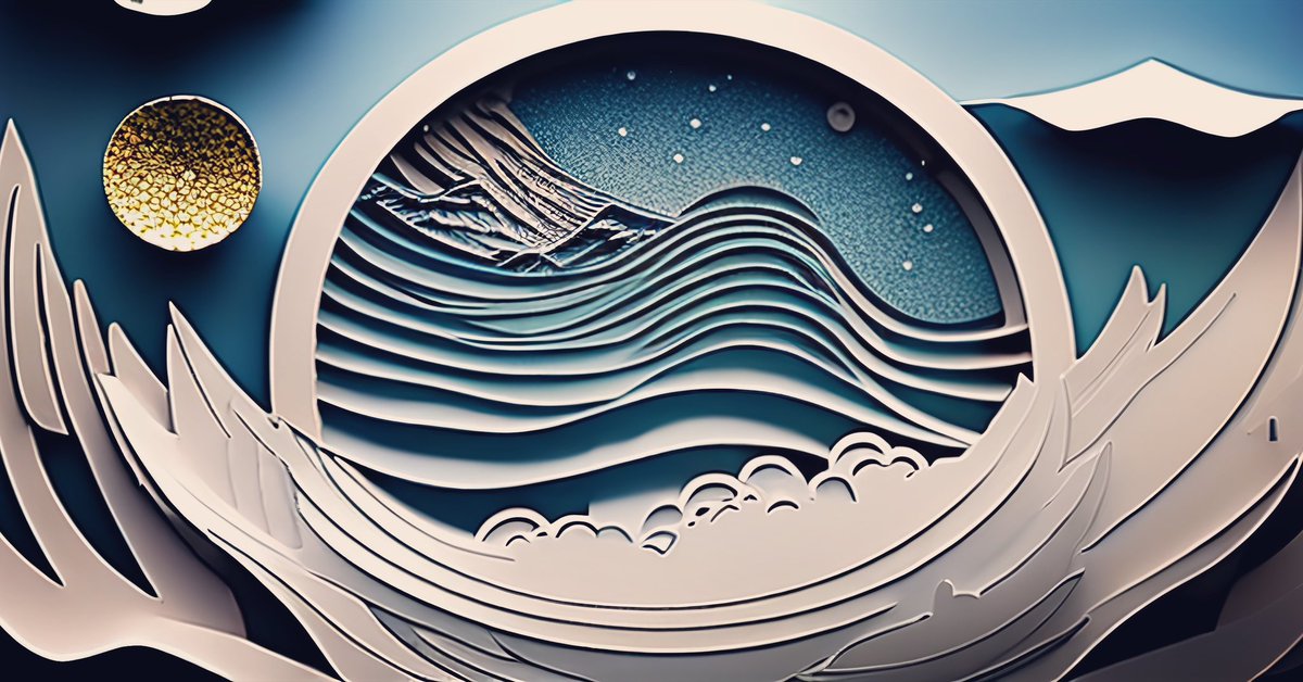 Sharknaad0's tweet photo. “Cardboard godhead III - waves &amp; sky”

#aiart created with @drawthingsapp and #stablediffusion2 #papercutout

 #aiartwork #aiillustration #aipainting #aicommunity #aigeneratedart #aigeneratedartwork #aigenerativeart  #aiartcommunity #stablediffusionai #stablediffusionart https://t.co/QcodhPLb1F