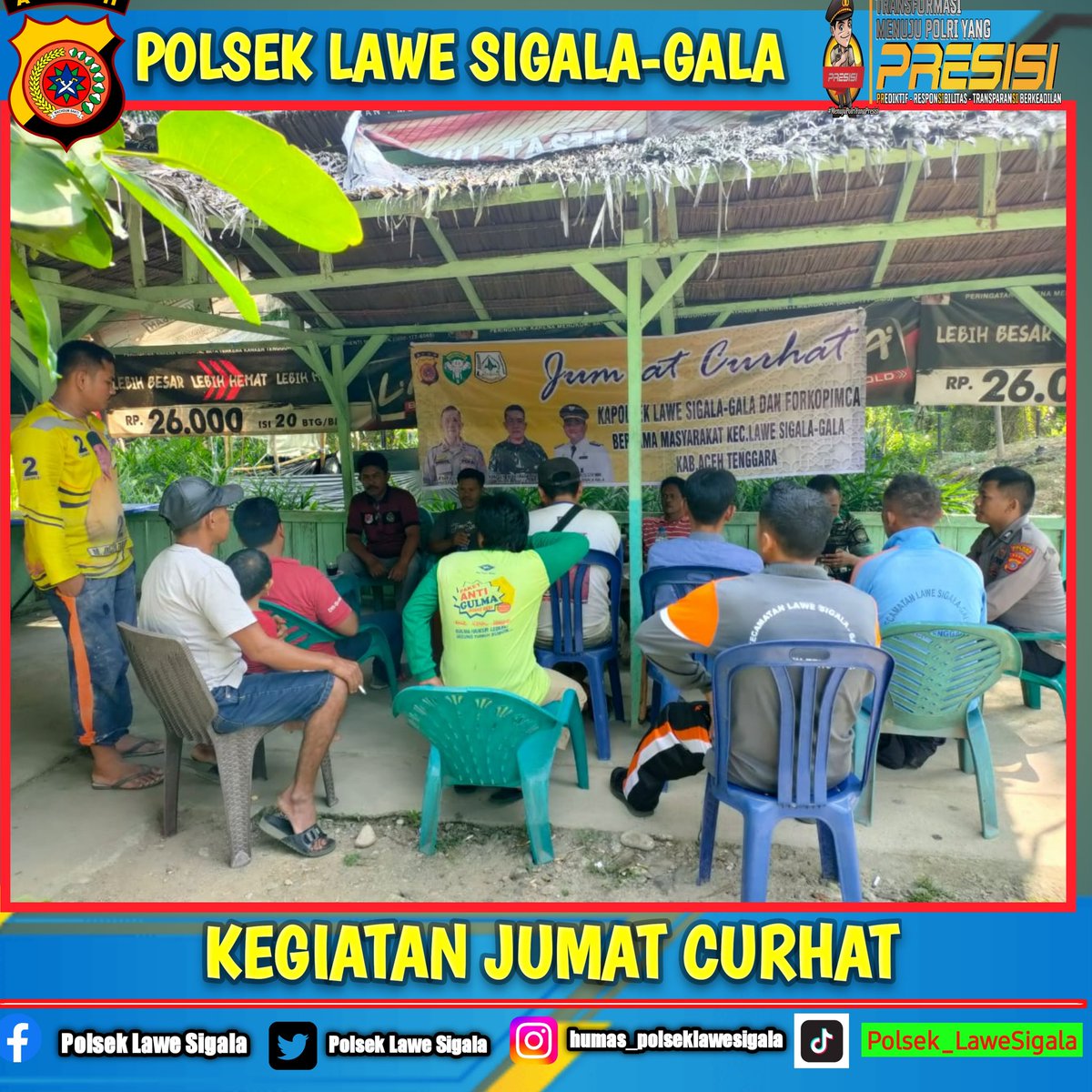 MPuhenri's tweet photo. Polsek Lawe Sigala-gala  bersama Ferkopimca melaks Jumat Curhat dlm menjalin Silaturahmi dgn warga sekaligus mendengar langsung apa yg menjadi keluhan di tengah masy di Ds Mulie Damai Kec Lawe Sigala-gala (Jumat, 10 Maret 2023)

#polresacehtenggara
#polseklawesigalagala https://t.co/ovHLFSBLid