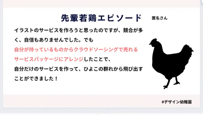 hirokawa054321's tweet photo. 持っているものと需要のあるものを組み合わせて戦場に飛び込む…！
（私もいつもすてきだなと思ってみてます）
「若鶏」「ひよこの群れ」がすごくじわじわ😂
#デザイン幼稚園
#ミューアカ https://t.co/vNFKnKxGLN