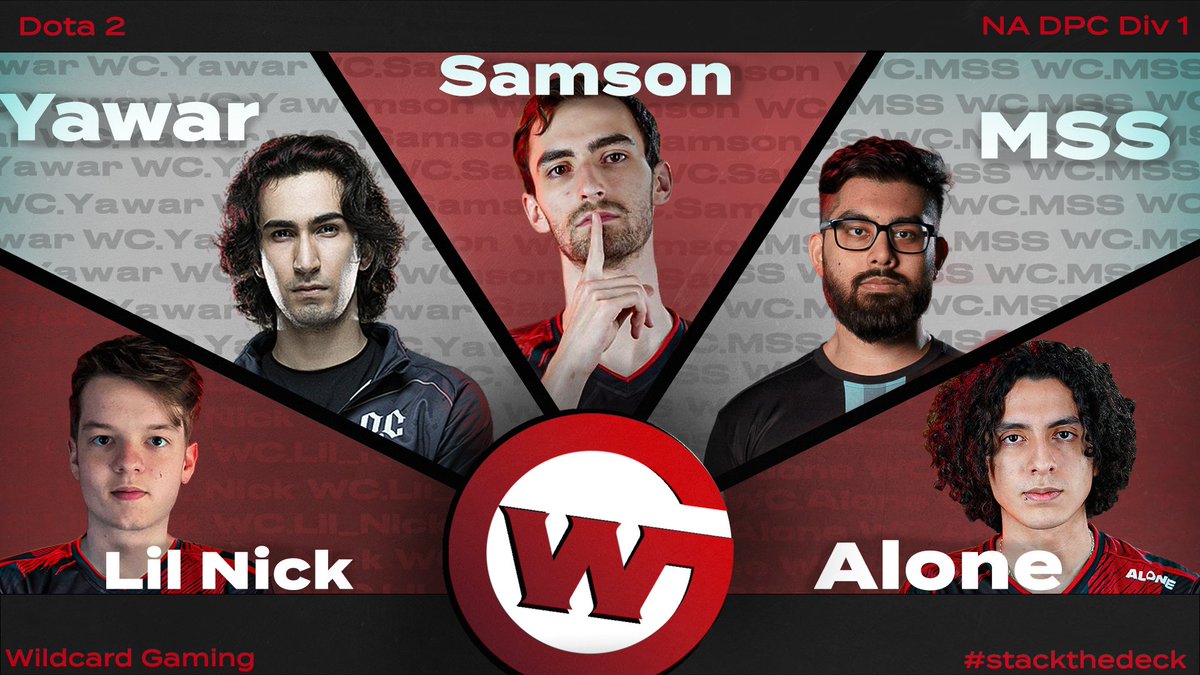 Wildcard_GG's tweet photo. 📢Introducing the new Wildcard Dota 2 lineup:

    1. @YawaR_YS 
    2. @AloneDota 
    3. @LilNickdota 
    4. @MSSDota 
    5. @SammyboyGG
 
Watch them play in Div 1 NA DPC starting NEXT WEEK
♦️ #stackthedeck ♦️ #dota2 ♦️ https://t.co/2h69VnFHeQ
