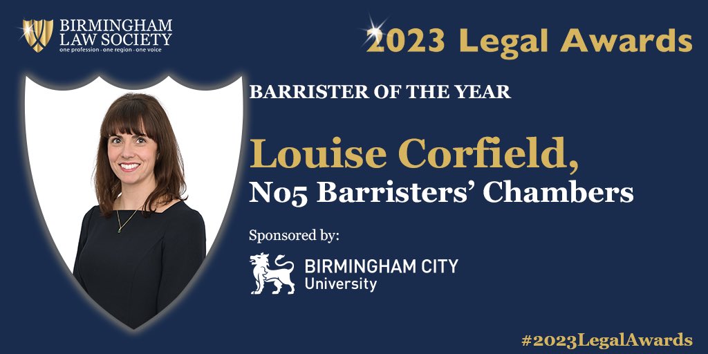 Congratulations Louise from @No5Chambers. You are Barrister of the Year 2023, sponsored by <a href="/MyBCU/">Birmingham City University</a> #2023LegalAwards