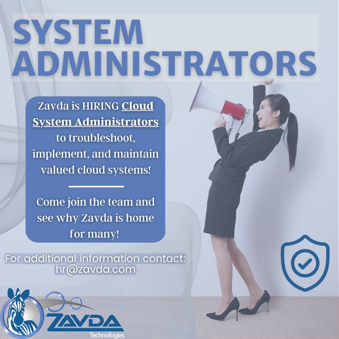 ZavdaTech's tweet image. Exciting news! Zavda is HIRING Cloud Systems Administrators to join our team. You matter at Zavda, experience the many benefits we have to offer!  #Zavda #IT #ITJobs #systemsadministator #clearedjobs #hiring