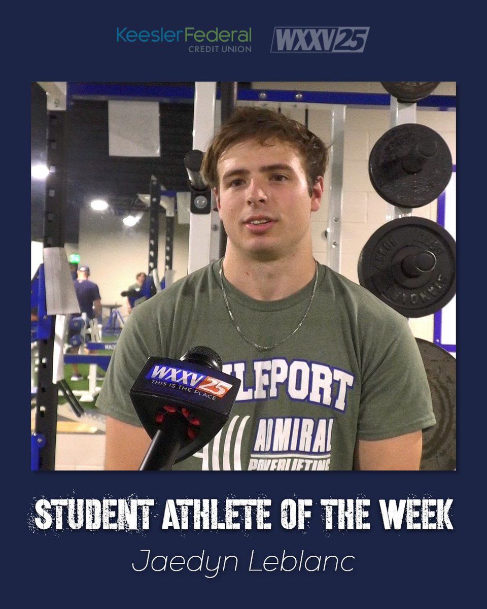 WXXV25's tweet image. A story of record-breaking! Meet Jaedyn Leblanc, powerlifting South State champion for Gulfport High School! 🏋🏻‍♂️

#StudentAthleteOfTheWeek @KeeslerFed bit.ly/3J40zV8