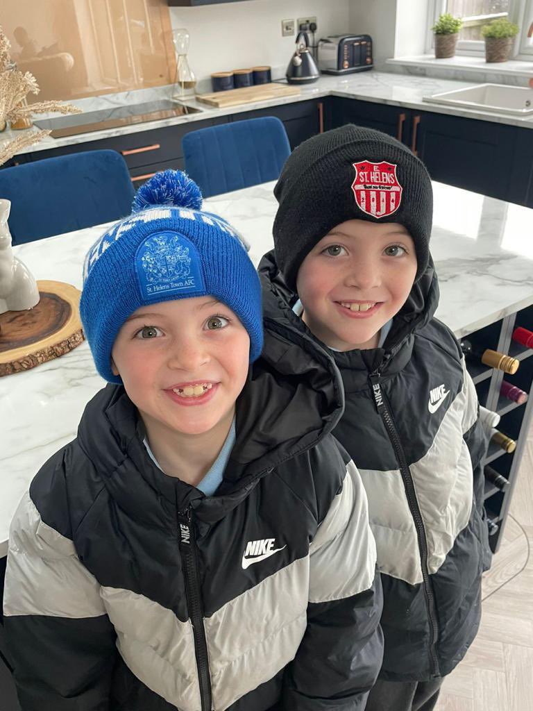 fcsthelens's tweet photo. Tuesday night game on Tuesday v @AthertonLRFC sees siblings Charlie &amp; Max as official match mascots, Charlie (on the right, flying the flag for FC, get in!!!) will carry the match ball with older brother Harry fc player supervising!🔴⚪️ @andybrun https://t.co/we4P6maA4m