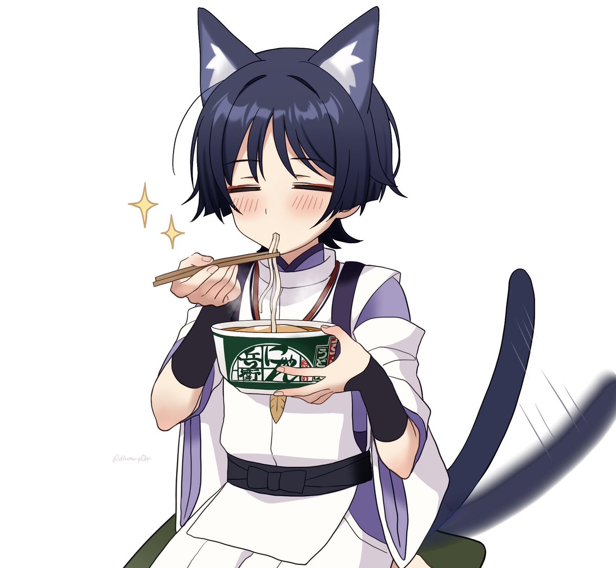 scaramouche (genshin impact) animal ears tail 1boy cat tail eating cat ears male focus  illustration images