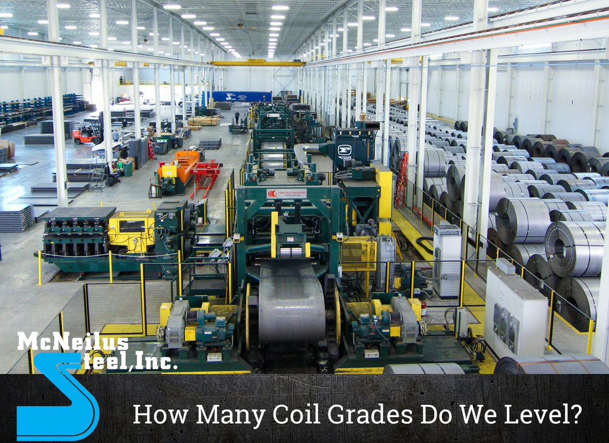 McNeilusSteel's tweet photo. We level thousands of coils every year of various grades and sizes. How many different material grades do you think we level from these coils? #steel #steelcoils #stretcherleveling #coilprocessing https://t.co/qQHon4yRXJ