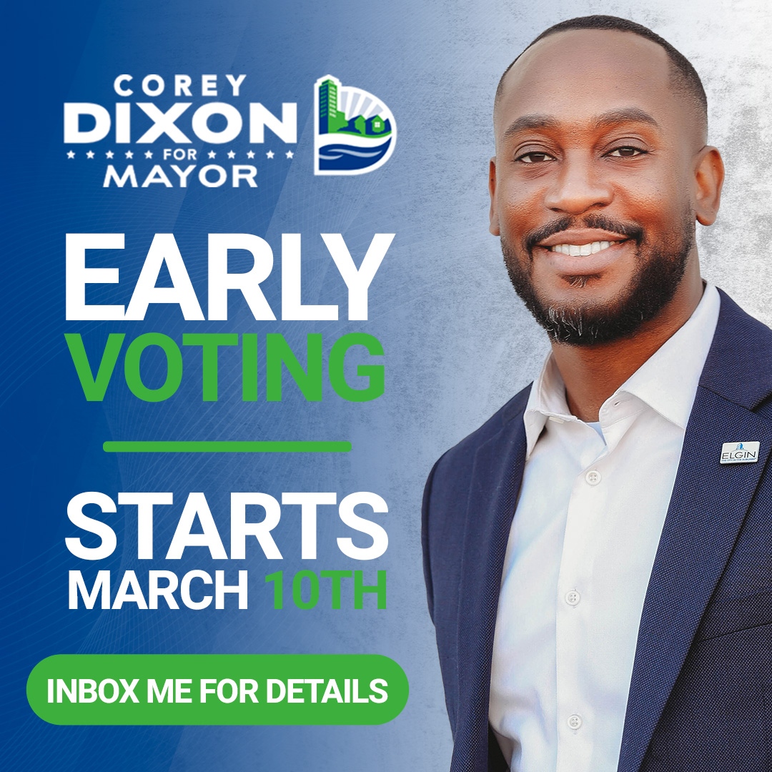 coreydixontru's tweet photo. 📢 Attention Elgin residents! Early voting begins tomorrow! 

Make your voice heard and vote early for a better Elgin. 

👉 You can find your polling location by visiting https://t.co/qk5yTqymXZ.

Let's come together and make a positive change in our community 💪 https://t.co/3eve1mp6MR