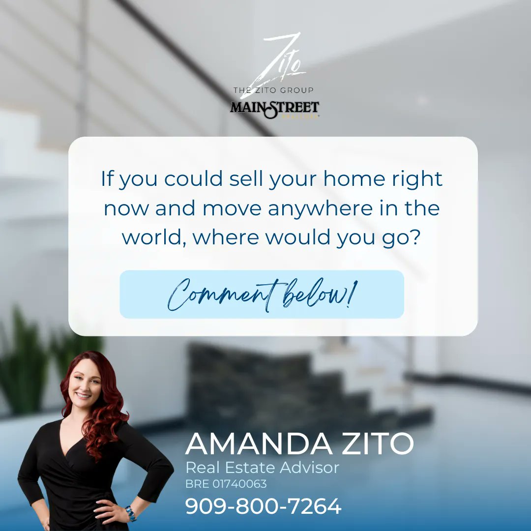SoldbyZito's tweet image. If you had the chance, would you sell your home to live somewhere else? If not, why wouldn&apos;t you? Share your answers below!👇

Amanda Zito, Realtor 909-800-7264
#soldbyzito #amandazitorealtor #localrealtor #socal #questionprompt #dreamhome #homegoals #homeselling #homeseller
