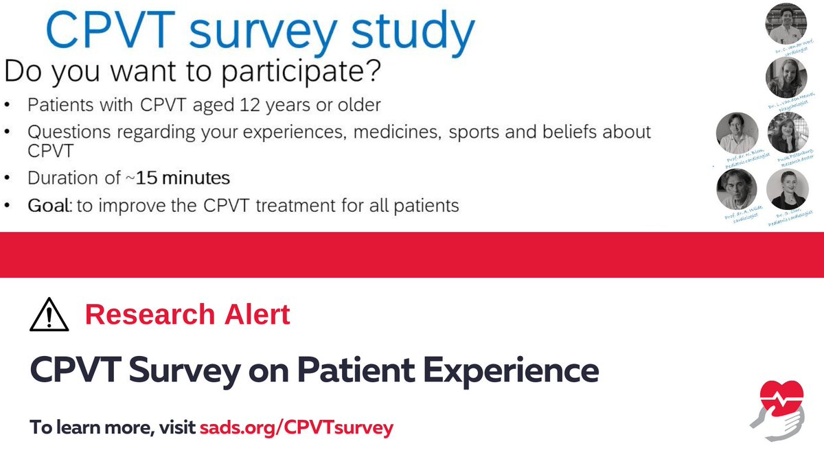 Researchers in Amsterdam are asking patients diagnosed with #CPVT to fill out a short, 15 minute survey. The goal is to improve treatment for all patients with CPVT, and is open to patients over 12 across the globe.

Learn more: sads.org/research/get-i….