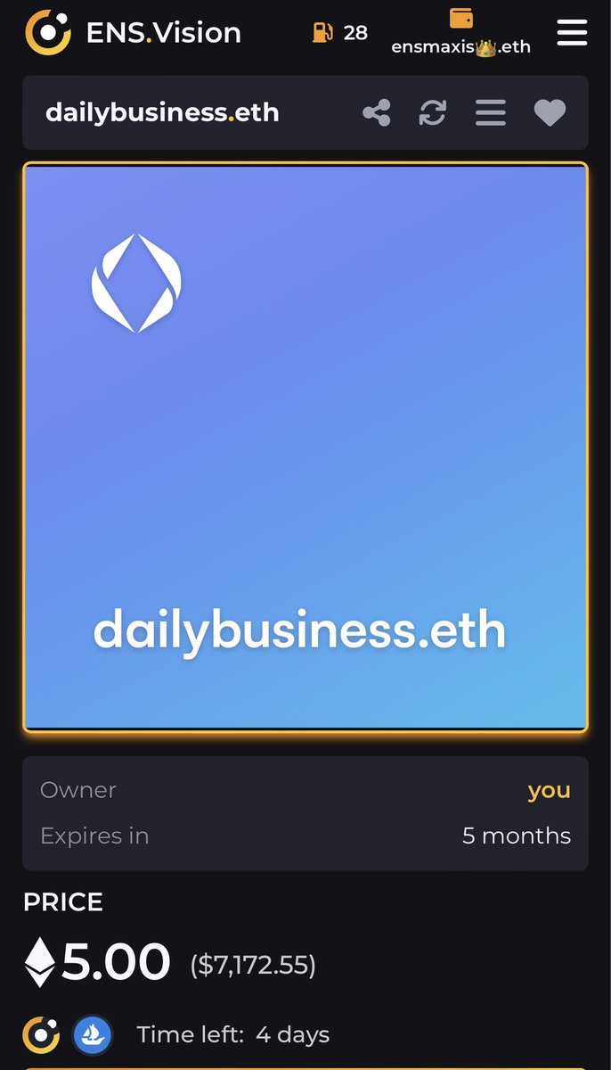 Seeking to enhance your #crypto profile and expedite your #transactions ?

Look no further than dailybusiness.eth - a bespoke #ENS domain that streamlines your #Ethereum wallet. 💼💰 #digitalidentity @ensvision #ensvision #ETH