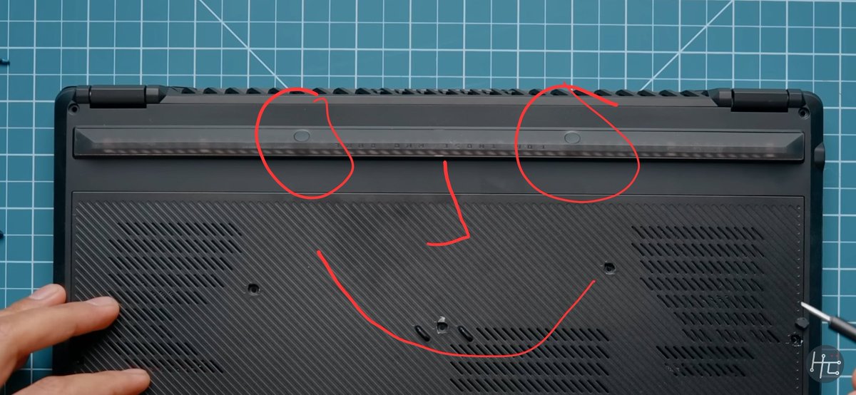 spotcel's tweet photo. @hardwarecanucks Great vid! aren't those two round things (encircled) removable to get to the two screws under the big rubber foot? https://t.co/sdQVx6q5FX