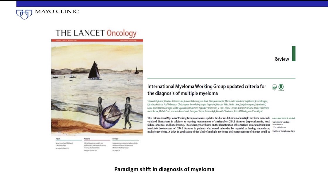 Paradigm Changes in Myeloma. #MedTwitter 1. End organ damage is no longer needed to diagnose myeloma. @TheLancetOncol linkinghub.elsevier.com/retrieve/pii/S…