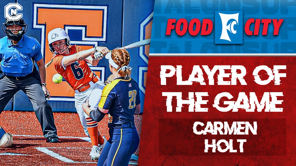 <a href="/cnsball/">Carson-Newman Softball</a> <a href="/NGUSoftball_/">NGU Softball</a> A 2-for-2 day at the plate with four driven in for <a href="/carmenholtt/">Carmen Holt</a> gets her <a href="/FoodCity/">Food City</a> Player of the Game honors.