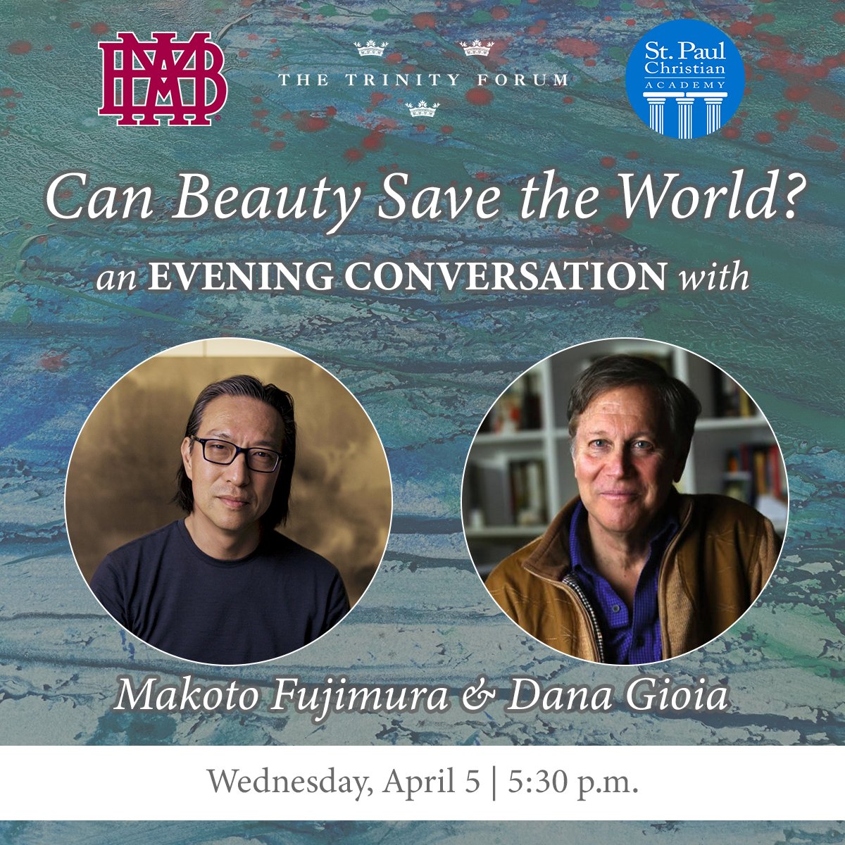 The Trinity Forum (@trinityforum) on Twitter photo We just opened registration for a new event in Nashville with <a href="/iamfujimura/">Makoto Fujimura</a> and <a href="/DanaGioiaPoet/">Dana Gioia</a>.
Get all the details and register here: ttf.org/upcoming-event…
<a href="/MontgomeryBell/">Montgomery Bell Academy</a>
<a href="/StPaulChristian/">St. Paul Christian Academy</a> We just opened registration for a new event in Nashville with <a href="/iamfujimura/">Makoto Fujimura</a> and <a href="/DanaGioiaPoet/">Dana Gioia</a>.
Get all the details and register here: ttf.org/upcoming-event…
<a href="/MontgomeryBell/">Montgomery Bell Academy</a>
<a href="/StPaulChristian/">St. Paul Christian Academy</a>