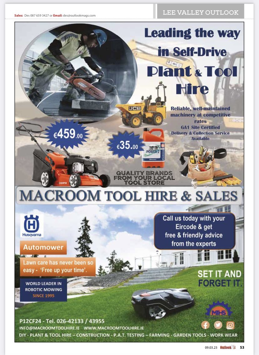 Check us out in this weeks <a href="/LeeVOutlook/">Lee Valley Outlook Magazine</a> see our large range of Lawnmowers in stock including the <a href="/Husqvarna_IRL/">Husqvarna Ireland</a> Automower #garden #gardening #robotics #roboticmower