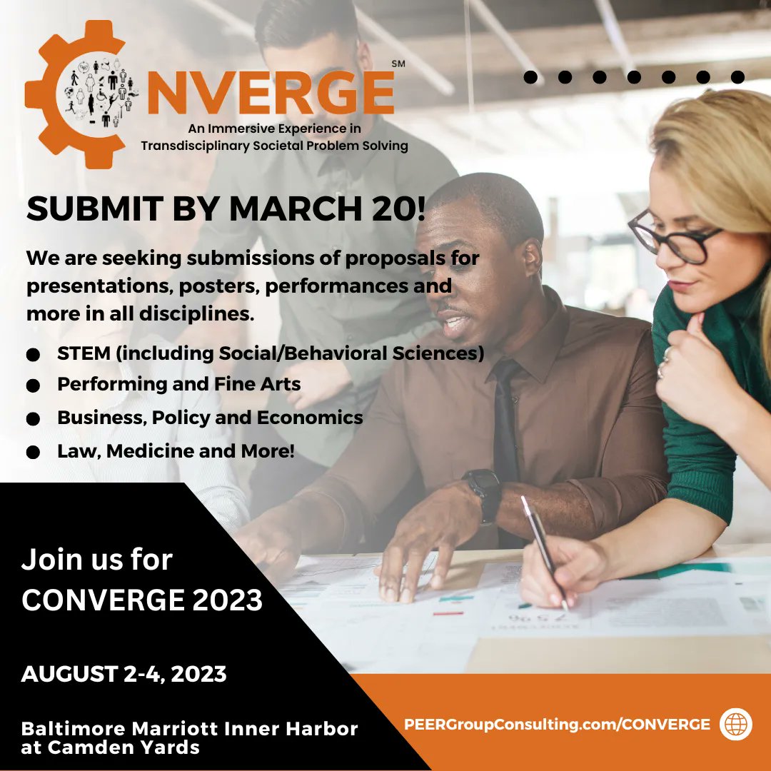 Happy Friday Eve!  Submit your proposal to present or perform at CONVERGE: An Immersive Experience in Transdisciplinary Societal Problem Solving. Deadline is March 20. <a href="/TheKirstenDavis/">Kirsten Davis</a>  <a href="/S_A_Clark/">Sarah Clark</a> <a href="/susanjcheng/">Susan J. Cheng</a> <a href="/Excelsior_Brand/">🌴Excelsior Edibles🌴</a> @aaaas_ofbp <a href="/JoeBrobst/">Joe Brobst, Ed.D.</a> bit.Ly/CONVERGE2023