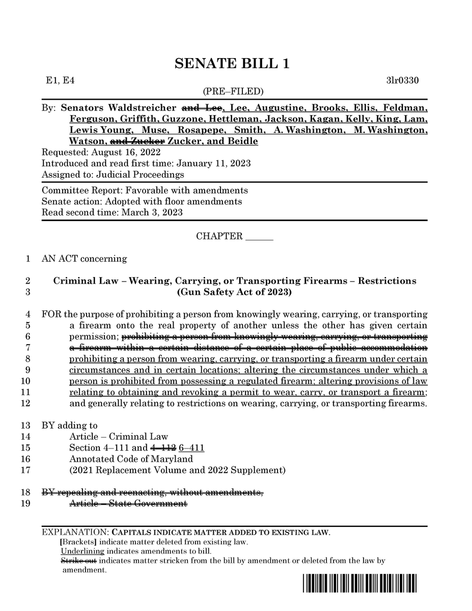 MD_Shall_Issue's tweet photo. SB 1, the Bruen response bill, as amended by the Senate today is available in our tracker at the link. 

We remain steadfastly opposed to the bill.

https://t.co/agQV3gg2kB https://t.co/qCtcks3Cf9
