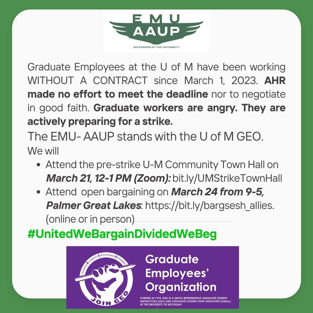 EMUAAUP's tweet image. We stand with our allies 
@geo3550
Attend the pre-strike U-M Community Town Hall on March 21, 12-1 PM (Zoom): bit.ly/UMStrikeTownHa… 
Come to open bargaining March 24 from 9-5, Palmer Great Lakes: bit.ly/bargsesh_allies.