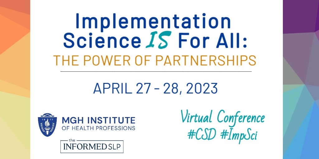 MGH Institute CPD (@ihpcpd) on Twitter photo WE’RE BACK! Join us April 27th and 28th for the 2nd annual Implementation Science IS for All in CSD virtual conference!
.
Check it out: bit.ly/ISforall2023. Early Bird discount ends 3/15.
.
#impsci <a href="/tiffanyphogan/">Tiffany Hogan</a> <a href="/TheInformedSLP/">The Informed SLP</a> <a href="/MGHInstitute/">MGH Institute</a> WE’RE BACK! Join us April 27th and 28th for the 2nd annual Implementation Science IS for All in CSD virtual conference!
.
Check it out: bit.ly/ISforall2023. Early Bird discount ends 3/15.
.
#impsci <a href="/tiffanyphogan/">Tiffany Hogan</a> <a href="/TheInformedSLP/">The Informed SLP</a> <a href="/MGHInstitute/">MGH Institute</a>