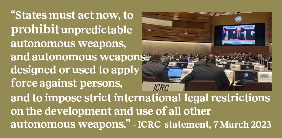 States MUST act now! Great statement <a href="/ICRC/">ICRC</a>👍 #CCWUN #TeamHuman #KeepCtrl #BanKillerRobots <a href="/BanKillerRobots/">Stop Killer Robots</a> <a href="/KillerRobotsFI/">Stop Killer Robots Finland</a> <a href="/ban_kr_aus/">Australia Stop Killer Robots Campaign</a> <a href="/RGDudley/">Dr. Rebecca Dudley</a> <a href="/andrewtychen/">Andrew Chen</a> <a href="/MarnieLloydd/">Marnie Lloydd</a> <a href="/JulijaSardelic/">Dr Julija Sardelić</a> @timjonesbooks <a href="/4disarmament/">Ministry for Disarmament</a> <a href="/redsehlac/">SEHLAC</a> <a href="/MinesActionCan/">Mines Action Canada</a> <a href="/PeaceMovementA/">PeaceMovtAotearoa</a> <a href="/disarmamentNZ/">DisarmamentNZ</a> 👇