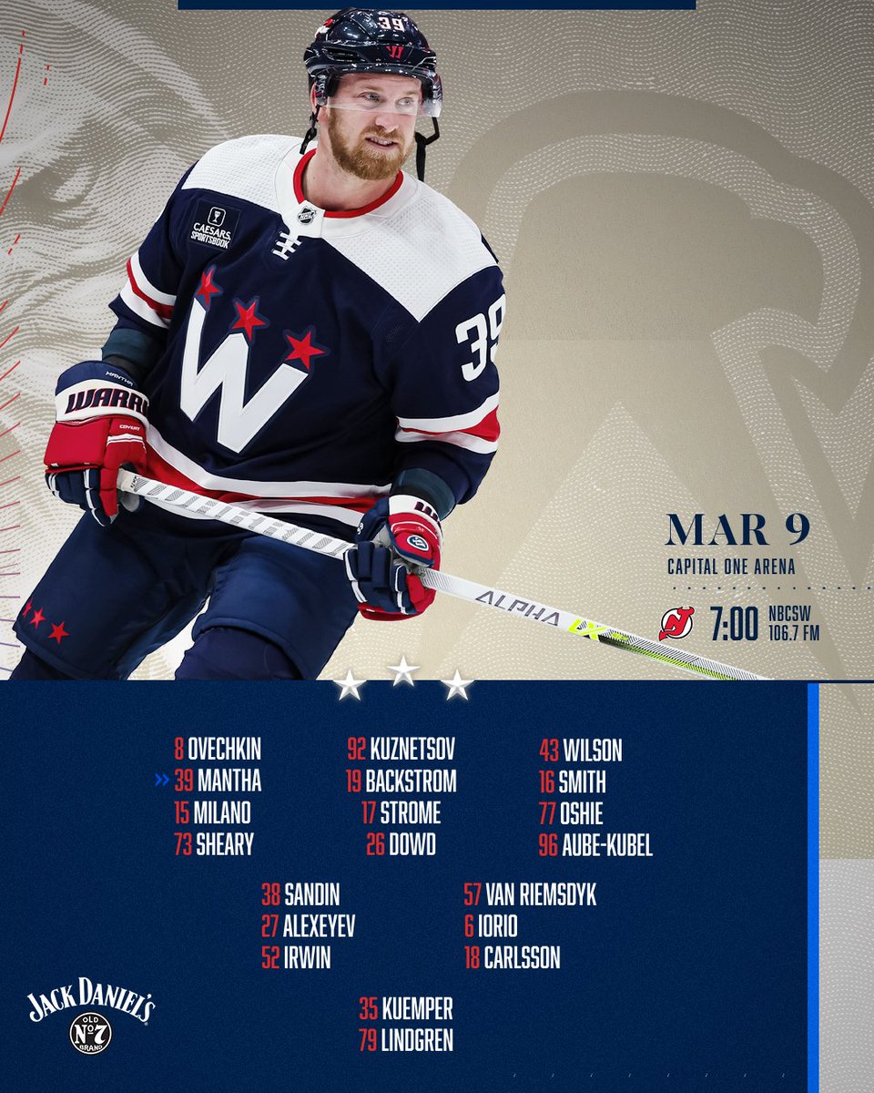 Capitals's tweet photo. Lineys

#CapsDevils | @JackDaniels_US https://t.co/UaWyTO2vyU