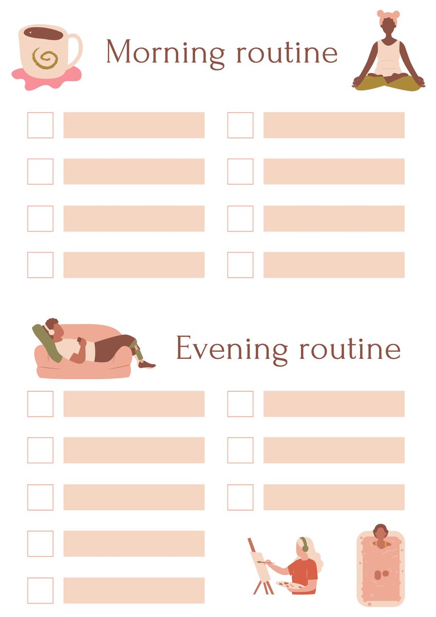 LynneHealth's tweet image. Do you have a daily routine?? everyone's routine is different, what works best for you, make it a habit. A routine helps you function &amp;amp; sleep better, feel more refreshed in the morning, reduce stress and anxiety in your life. Use the blank graphic for your routine 👇#livetothrive