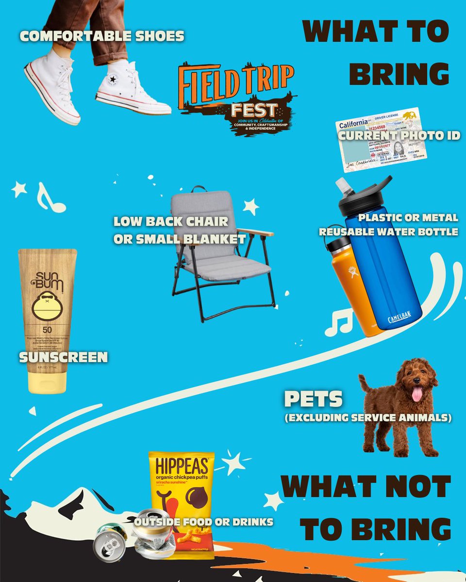 fieldtripfestt's tweet image. Your Field Trip Fest Packing Guide is here! Swipe ➡️  to see what you can and cannot bring into the venue on Saturday. Be sure to bring your comfy shoes and photo ID! See you Saturday 👏 #fieldtripfest #packingguide #whattobring
