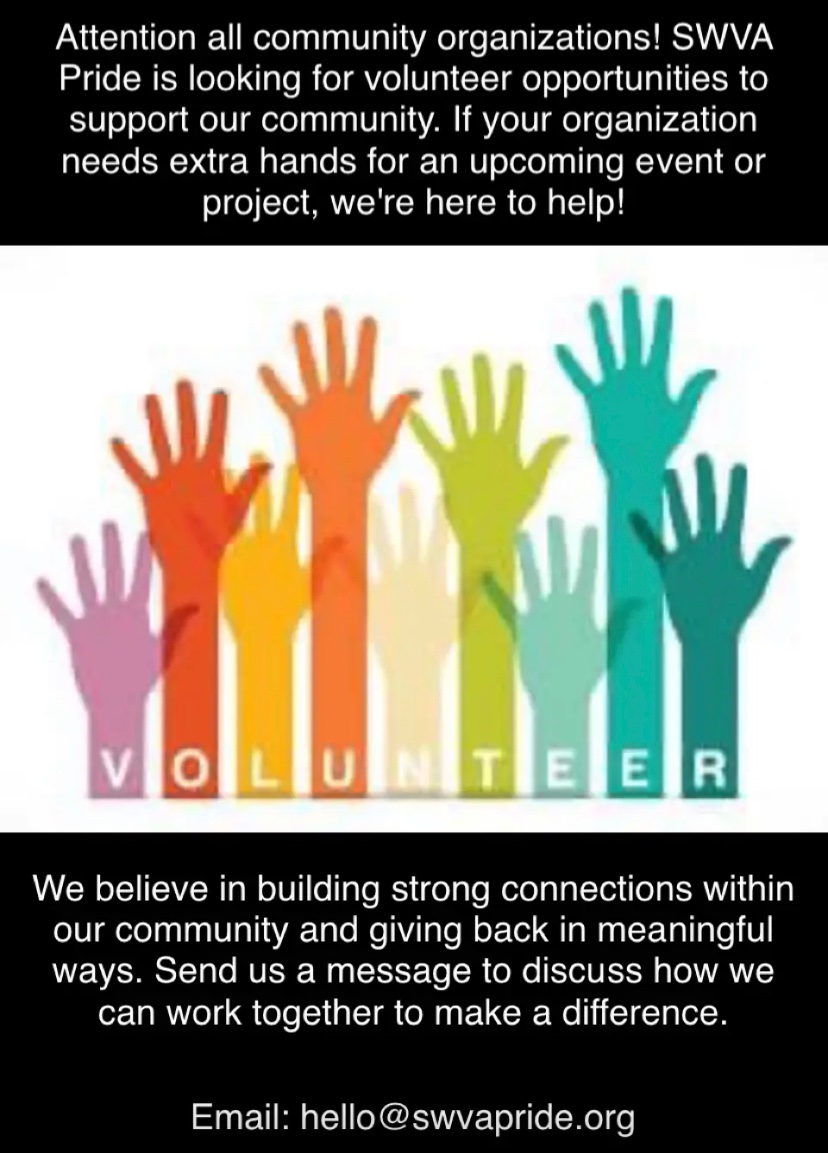 SWVApride's tweet photo. #SWVAPride #VolunteerOpportunities #CommunityOutreach #TogetherWeCanMakeADifference https://t.co/mAxhJ24Pdo