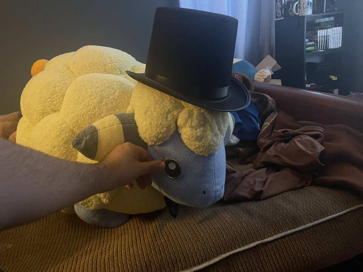 WarpedMatter's tweet photo. I have no kids or animals so I decide to dress up the closet thing I have! Very Respectable Fancy Mareep. https://t.co/brJyMojPuX